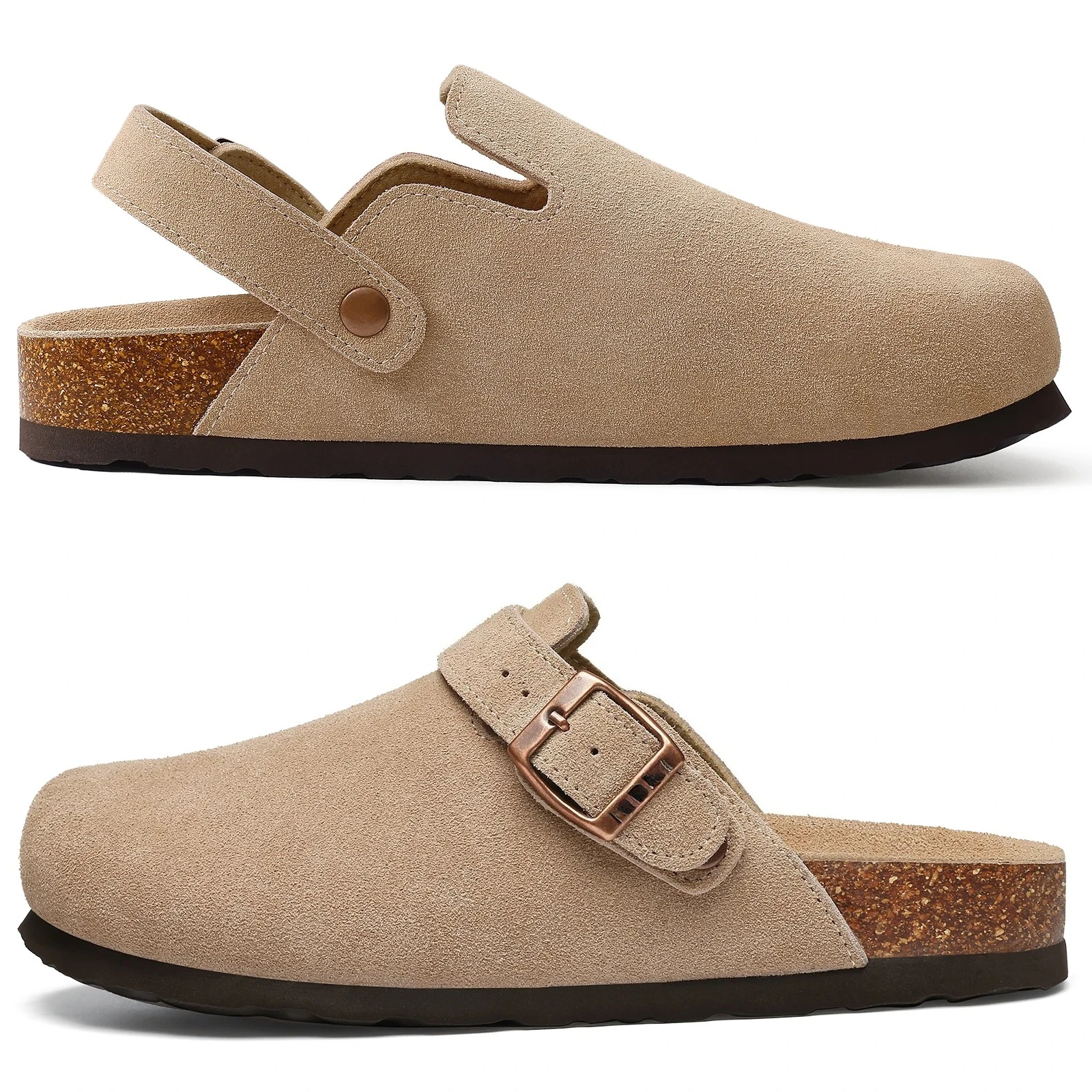 2026 Women Cow Suede Clogs With Adjustable Buckle Cork Leather Mules Comfortable Slip on Women Slippers Outdoor Cork Clogs
2026 Women Cow Suede Clogs With Adjustable Buckle Cork Leather Mules Comfortable Slip on Women Slippers Outdoor Cork Clogs