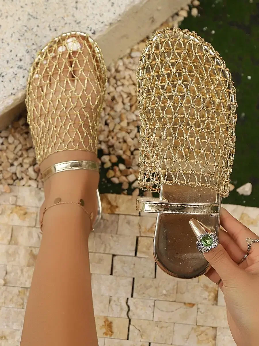 Fishnet Flat Sandals With Back Strap Hollow Out Beach Slides For Women
Fishnet Flat Sandals With Back Strap Hollow Out Beach Slides For Women