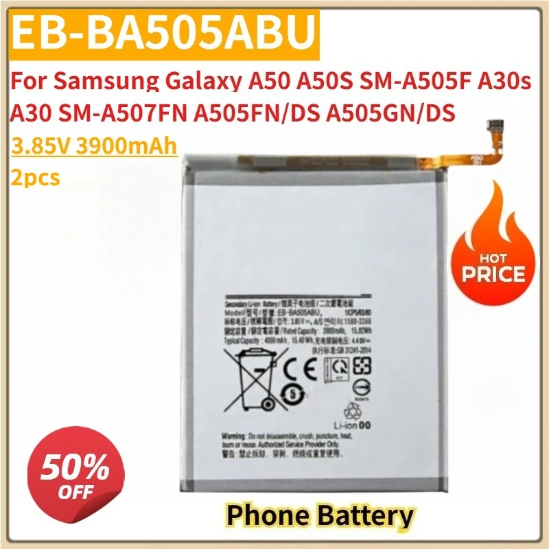 New Replacement Mobile Phone Battery 3.85V 3900mAh EB-BA505ABU For Samsung Galaxy A50 A50S SM-A505F A30s A30 SM-A507FN A505FN/DS
New Replacement Mobile Phone Battery 3.85V 3900mAh EB-BA505ABU For Samsung Galaxy A50 A50S SM-A505F A30s A30 SM-A507FN A505FN/DS