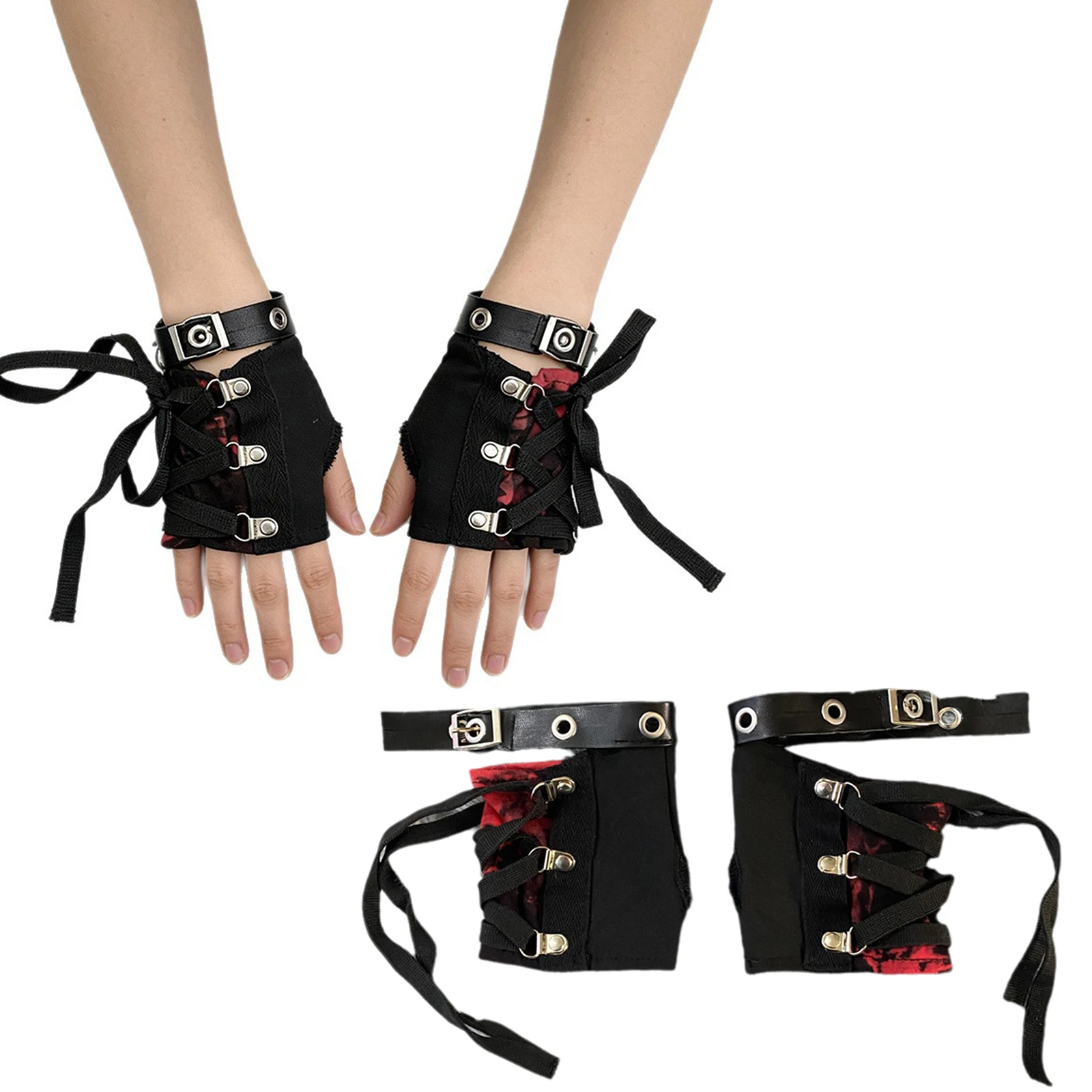 Unisex Adult Punk Gloves Hip Hop Buckles Thumbholes Fingerless Lace-up Wristband Gloves for Halloween Carnivals Theme Party
Unisex Adult Punk Gloves Hip Hop Buckles Thumbholes Fingerless Lace-up Wristband Gloves for Halloween Carnivals Theme Party