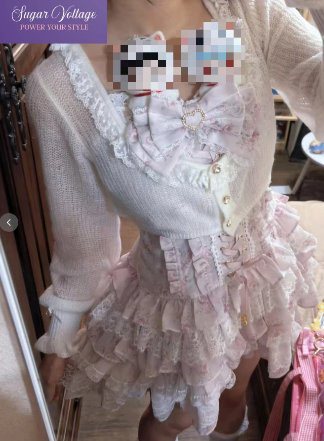 Japanese Sweet Kawaii 2 Piece Set Women Long Sleeve Knit Cardigan + Pink Lace Floral Tiered Dress Casual Lolita Chic Outfits
Japanese Sweet Kawaii 2 Piece Set Women Long Sleeve Knit Cardigan + Pink Lace Floral Tiered Dress Casual Lolita Chic Outfits