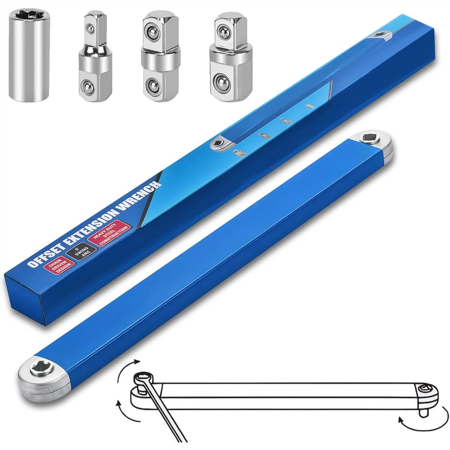 15 Inch Offset Extension Wrench Set 1/2 1/4 3/8 Drive Adapters Zero Degree Ratchet Tool for Car Tight Spaces Blue
15 Inch Offset Extension Wrench Set 1/2 1/4 3/8 Drive Adapters Zero Degree Ratchet Tool for Car Tight Spaces Blue