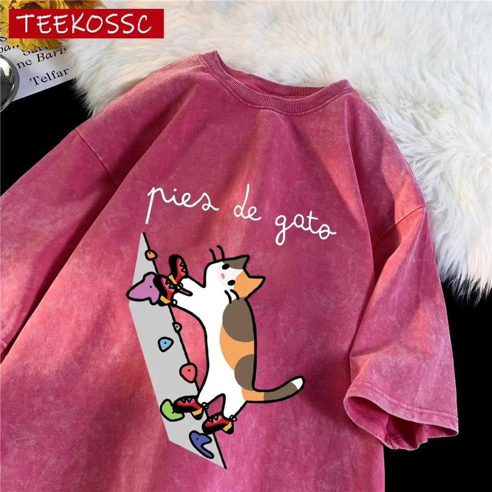 Cat Rock Climb Cute Print Washed Mens T-Shirt Cotton All-Match T-Shirts Retro Fashion Clothing Unisex Summer Loose Soft Short
Cat Rock Climb Cute Print Washed Mens T-Shirt Cotton All-Match T-Shirts Retro Fashion Clothing Unisex Summer Loose Soft Short