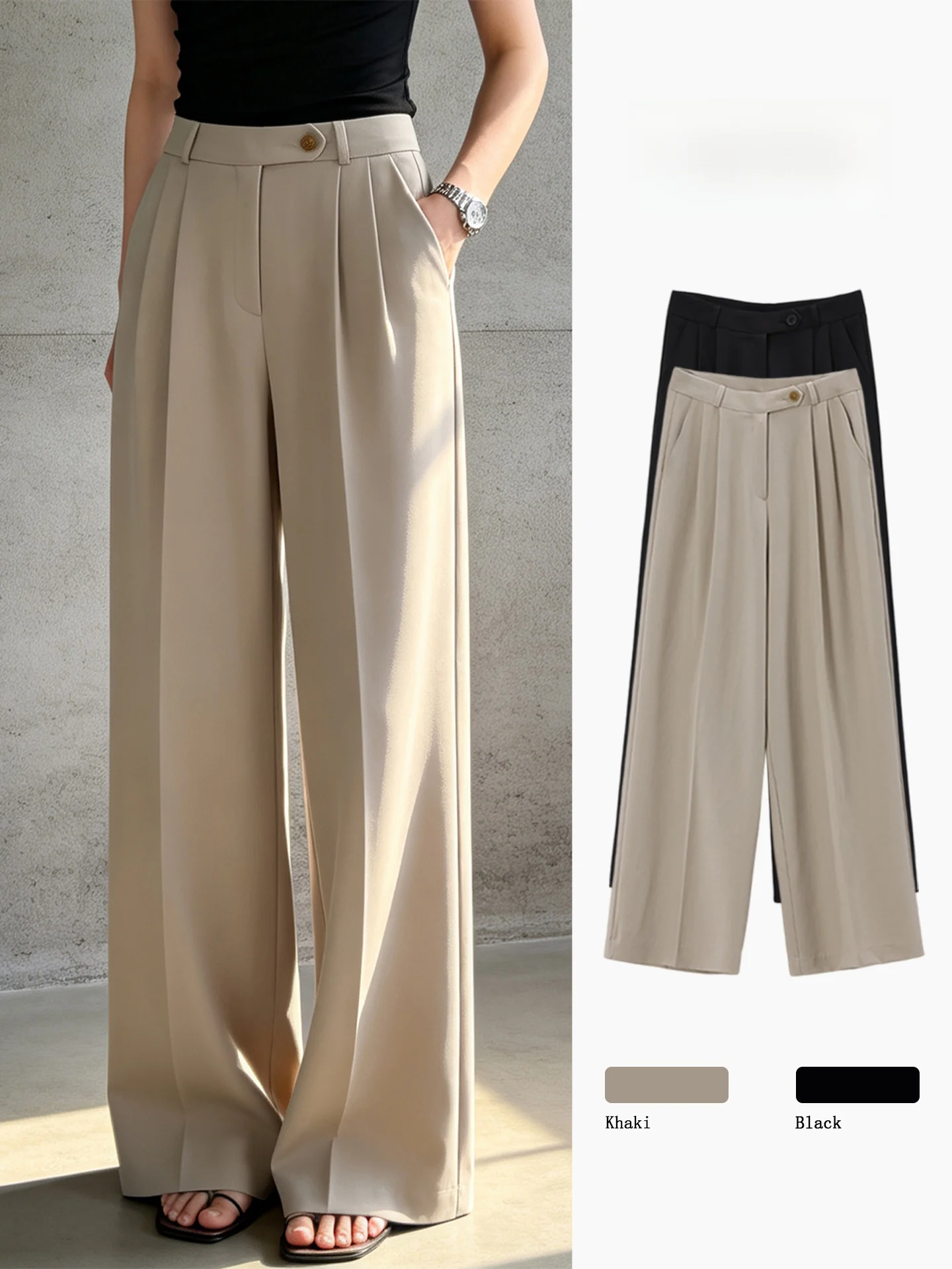 Khaki Wide Leg Pants High Waist Suit Style Commuter Friendly Casual Women's Fashion Summer Trousers Straight Cut Polyester
Khaki Wide Leg Pants High Waist Suit Style Commuter Friendly Casual Women's Fashion Summer Trousers Straight Cut Polyester
