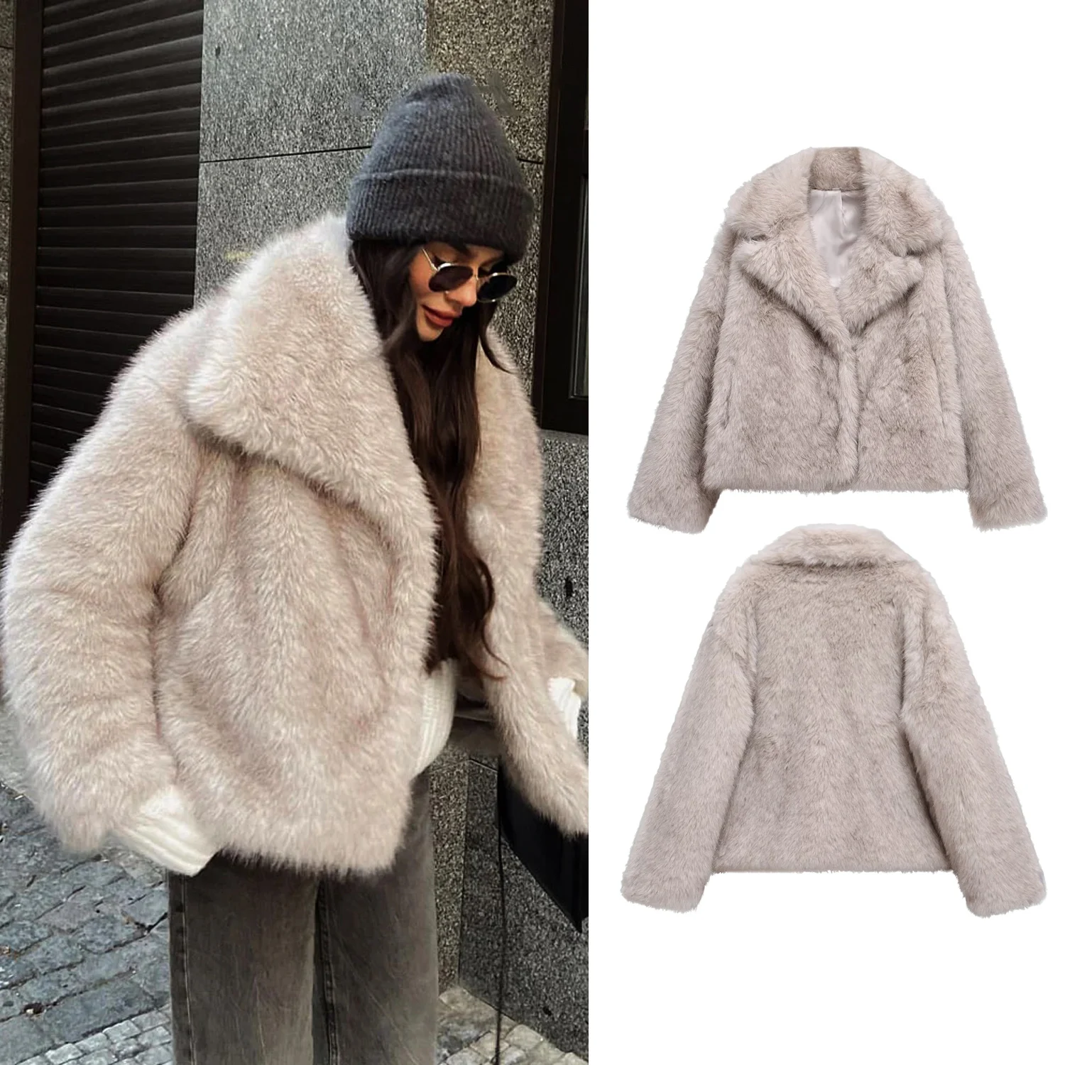 Женская мода, пальто из искусственного меха, осень-зима, однотонное теплое пальто с отложным воротником и длинными рукавами, верхняя одежда, женские элегантные уличные пальто
Женская мода, пальто из искусственного меха, осень-зима, однотонное теплое пальто с отложным воротником и длинными рукавами, верхняя одежда, женские элегантные уличные пальто