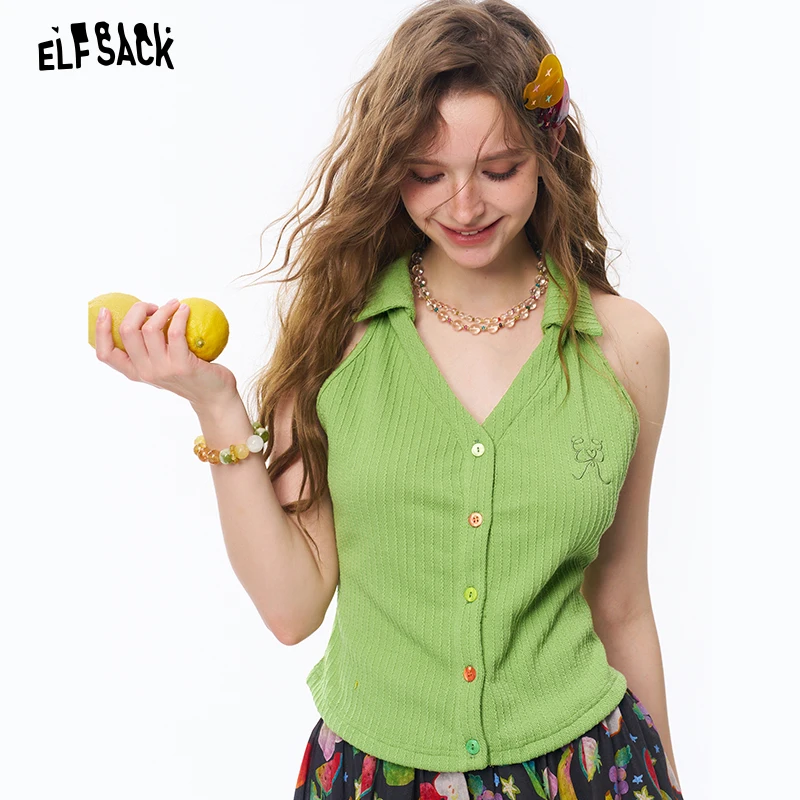 ELFSACK Women's Collared Knit Vest with Colorful Buttons & Logo Embroidery, V Neck Cropped Sleeveless Top for Daily
ELFSACK Women's Collared Knit Vest with Colorful Buttons & Logo Embroidery, V Neck Cropped Sleeveless Top for Daily