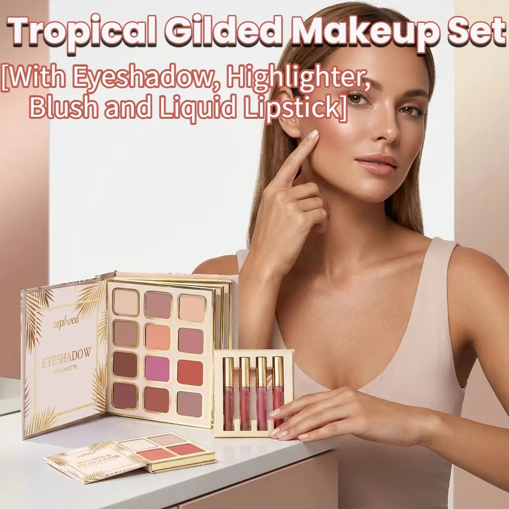 Tropical Gilded Makeup Set: All-in-One Eye Face Palette with Highlighter Blush 4Pcs Matte Liquid Lipstick Sculpting & Illuminating Sunkissed Bronze Glow Highly Pigmented Sweatproof Full Makeup Kit for Summer Festival Travel Vegan Cruelty-Free
Tropical Gilded Makeup Set: All-in-One Eye Face Palette with Highlighter Blush 4Pcs Matte Liquid Lipstick Sculpting & Illuminating Sunkissed Bronze Glow Highly Pigmented Sweatproof Full Makeup Kit for Summer Festival Travel Vegan Cruelty-Free
