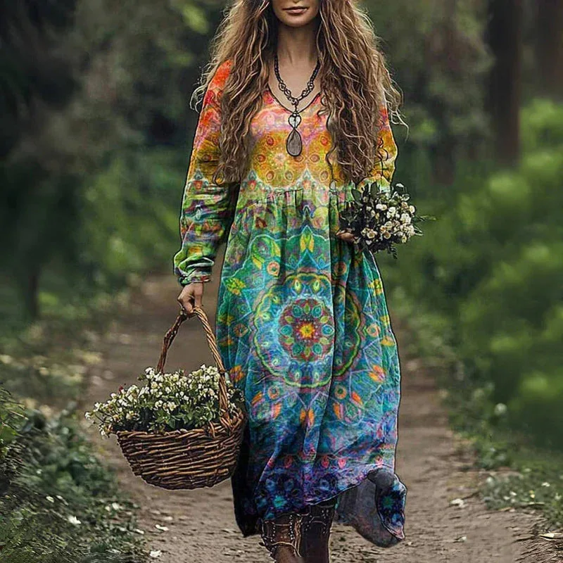 Ethnic Vintage Pattern Print Loose Long Dress Womens Spring Long Sleeve A-Line Party Dress Casual V Neck Female Pullover Dresses
Ethnic Vintage Pattern Print Loose Long Dress Womens Spring Long Sleeve A-Line Party Dress Casual V Neck Female Pullover Dresses