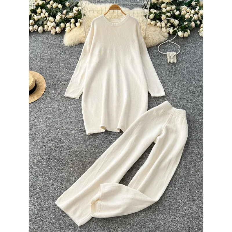 Fashion Lazy Style Casual Loose Mid-length O-neck Sweater Women High Waist Slimming Wide Leg Pants Autumn Knitted Two-piece Set
Fashion Lazy Style Casual Loose Mid-length O-neck Sweater Women High Waist Slimming Wide Leg Pants Autumn Knitted Two-piece Set