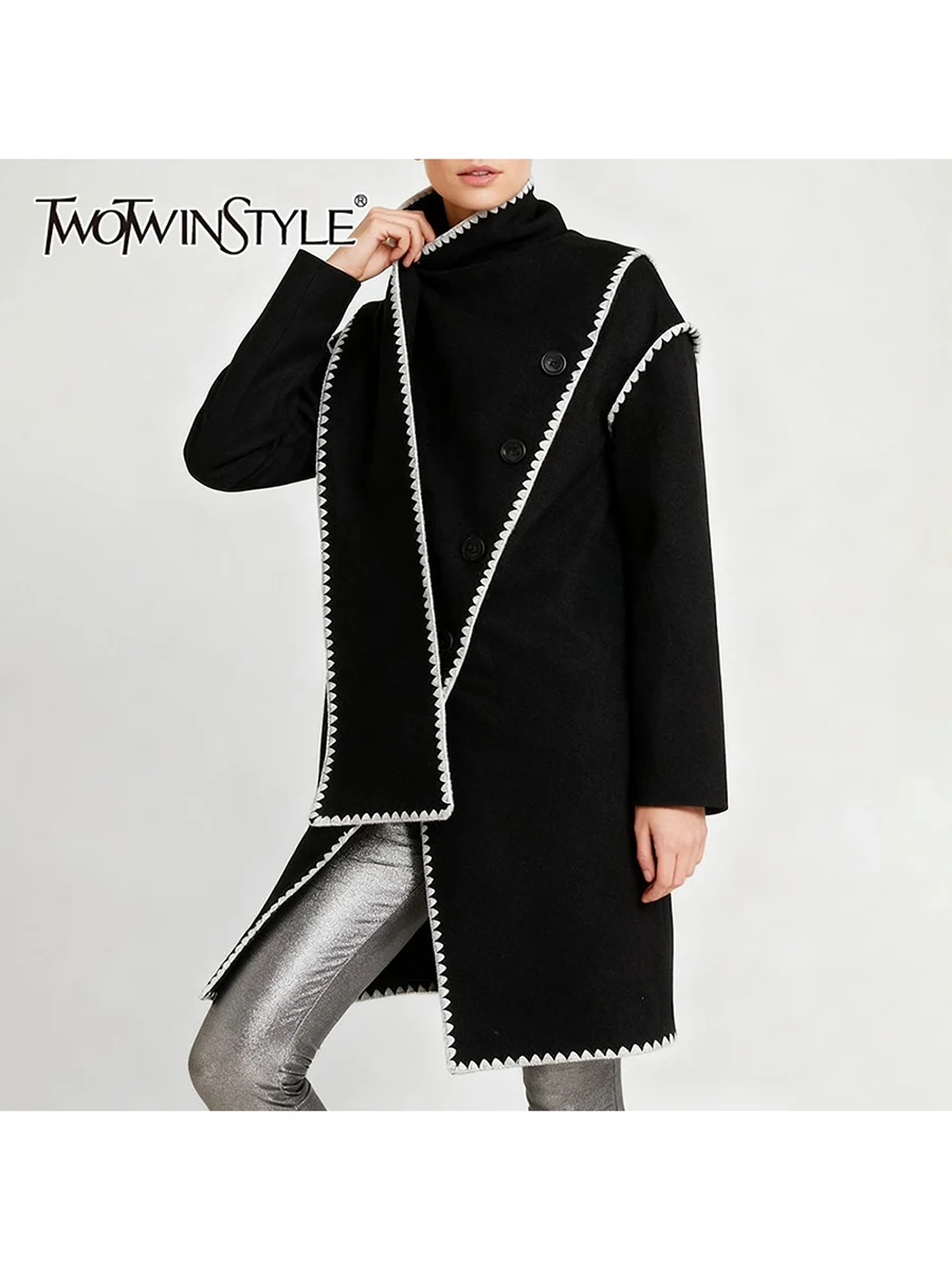 TWOTWINSTYLE Loose Spliced Embroidery Irregular Trenchs for Women Round Neck Long Sleeves Patchwork Shawl Fashion Trench Female
TWOTWINSTYLE Loose Spliced Embroidery Irregular Trenchs for Women Round Neck Long Sleeves Patchwork Shawl Fashion Trench Female