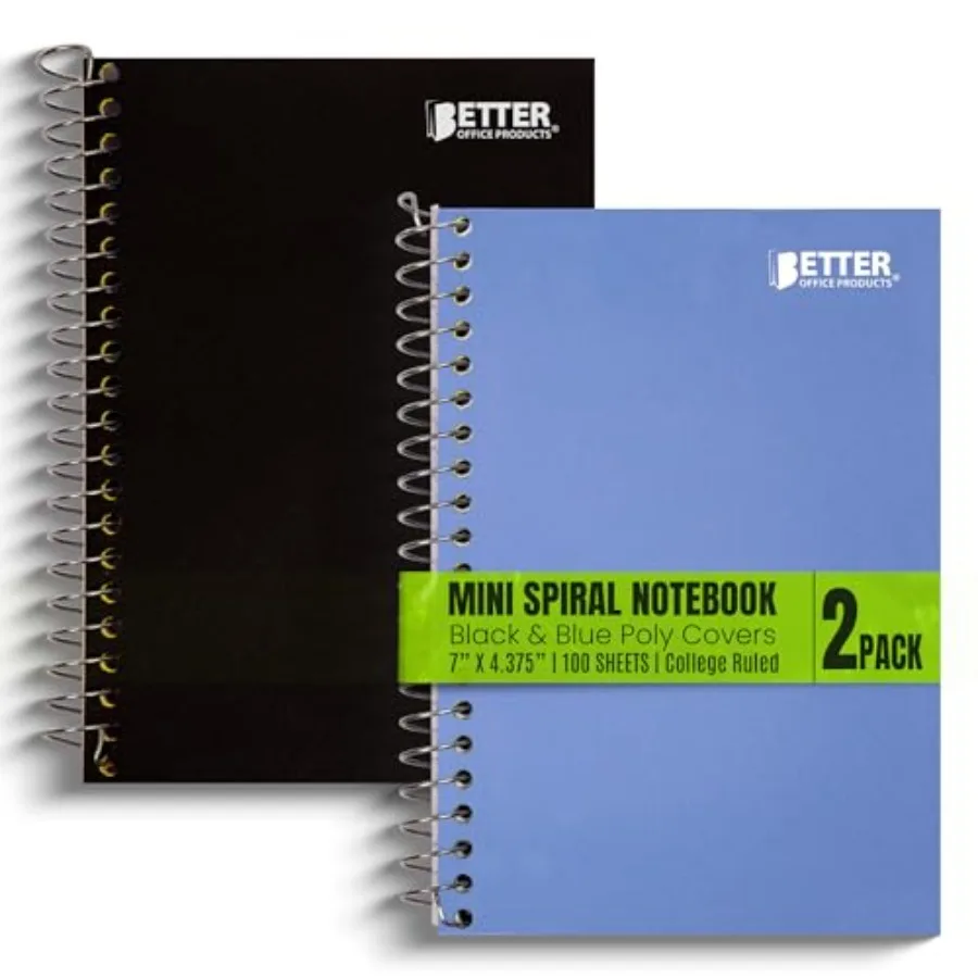 1 Subject Spiral Notebook, 2 Pack, Personal Small Notebooks, Poly Covers, 7 x 4.375 inch, College Rule, 100 Sheet Mini Notebook
1 Subject Spiral Notebook, 2 Pack, Personal Small Notebooks, Poly Covers, 7 x 4.375 inch, College Rule, 100 Sheet Mini Notebook