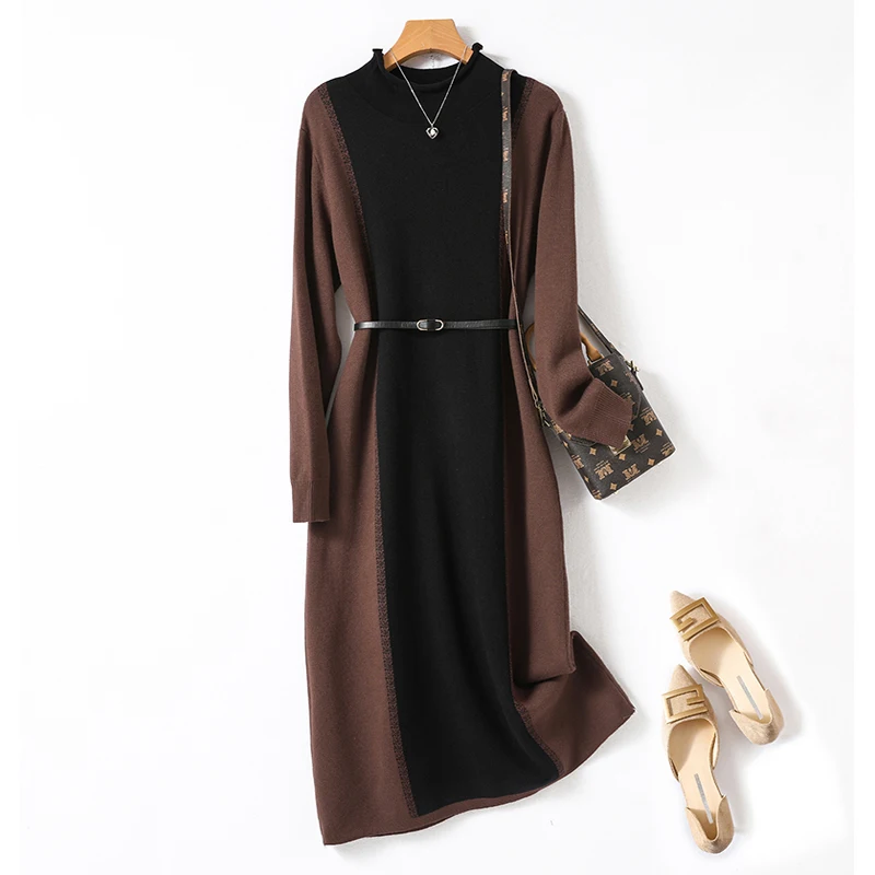 2023 Autumn and Winter New O-Neck Knitted Color Block Sweater Bottom Dress Women's Loose Large Knee Length Skirt Slim Wool Dress
2023 Autumn and Winter New O-Neck Knitted Color Block Sweater Bottom Dress Women's Loose Large Knee Length Skirt Slim Wool Dress