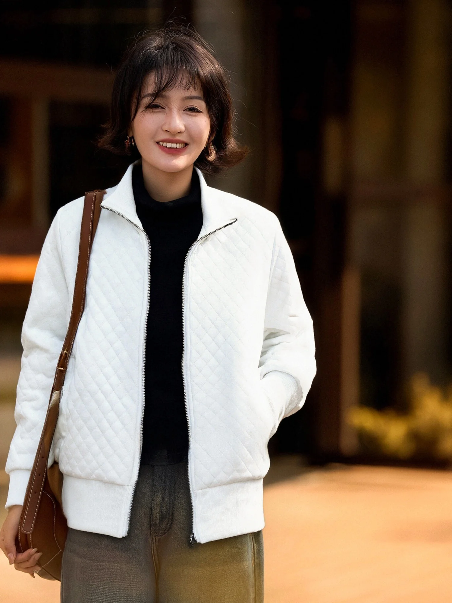 Chivirin Casual Commuter Sle White Diamond Pattern ort Jaet Women's Loose Zipper Jaet Ele Outerwear Polyester Fiber
Chivirin Casual Commuter Sle White Diamond Pattern ort Jaet Women's Loose Zipper Jaet Ele Outerwear Polyester Fiber