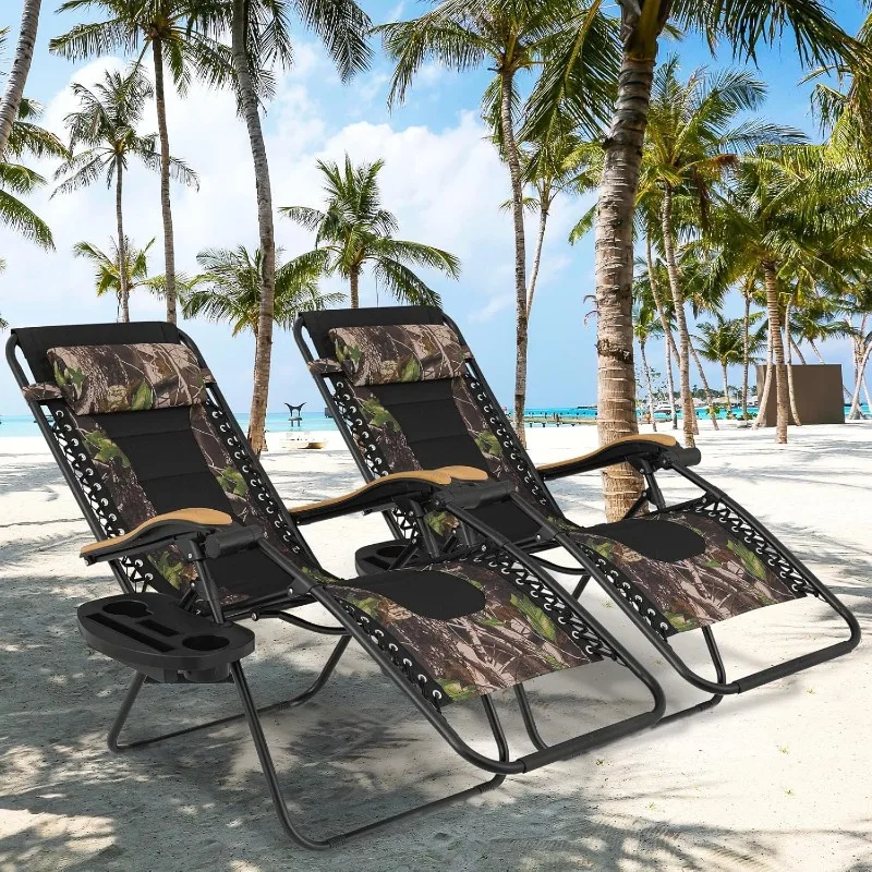 Zero Gravity Lounge Chairs Set of 2, Outdoor Patio Reclining Chair with Side Tray, Adjustable Anti-Gravity Recliners 
Zero Gravity Lounge Chairs Set of 2, Outdoor Patio Reclining Chair with Side Tray, Adjustable Anti-Gravity Recliners