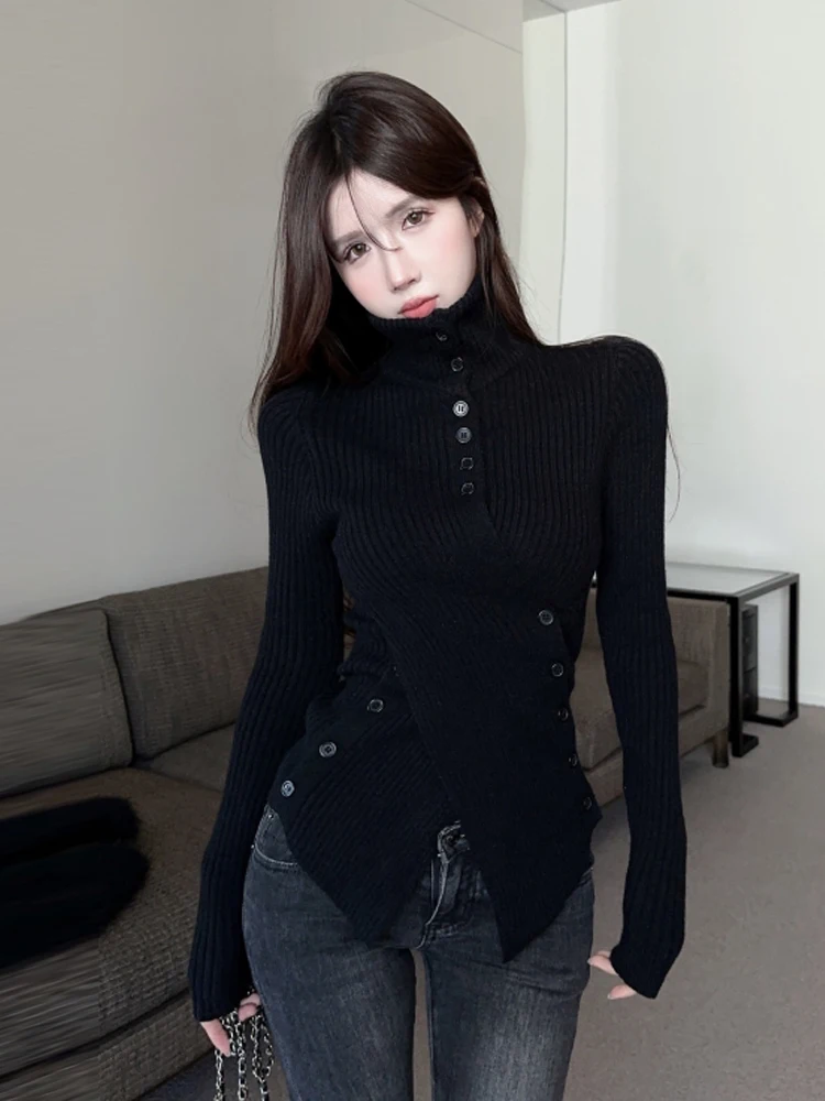 Длинный вязаный свитер с высоким воротником и одной пуговицей Bla, модный утягивающий топ для женщин, крестообразный дизайн, поездка на работу, сле
Длинный вязаный свитер с высоким воротником и одной пуговицей Bla, модный утягивающий топ для женщин, крестообразный дизайн, поездка на работу, сле