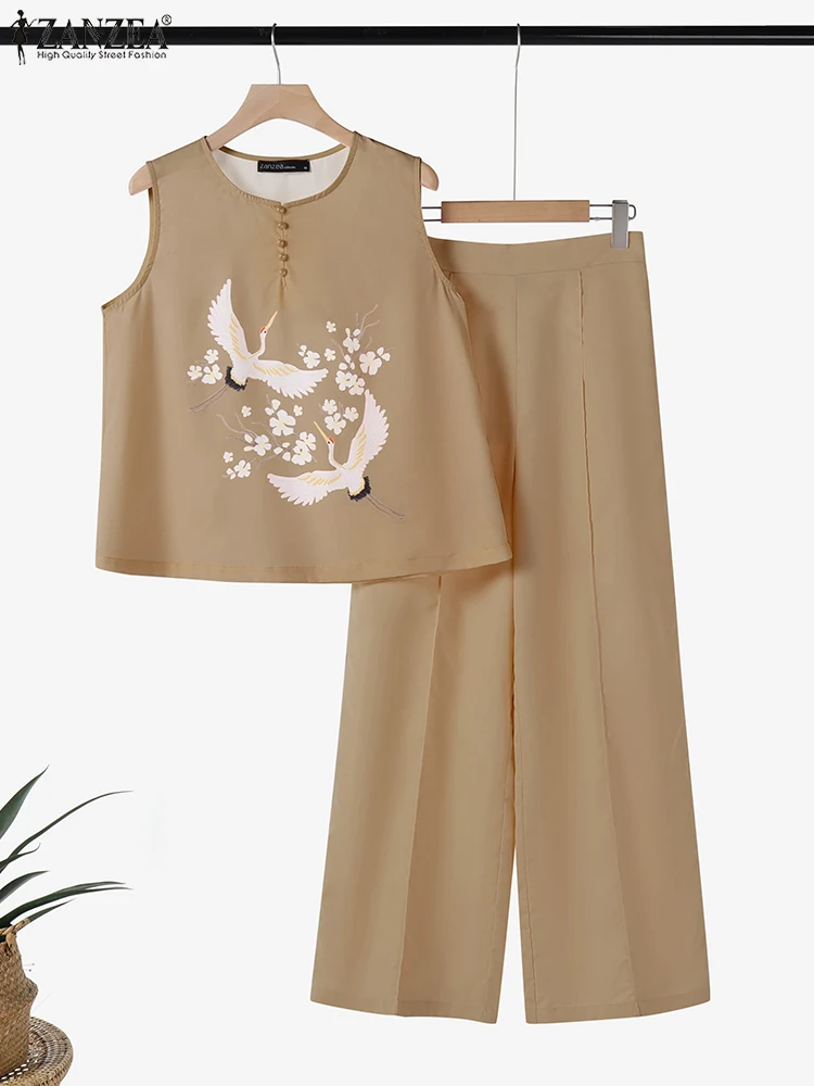 2025 Summer Trousers Suits ZANZEA Elegant Sleeveless Blouse Pants Sets Womens Outifits Two Piece Sets Fashion OL Work Tracksuits
2025 Summer Trousers Suits ZANZEA Elegant Sleeveless Blouse Pants Sets Womens Outifits Two Piece Sets Fashion OL Work Tracksuits
