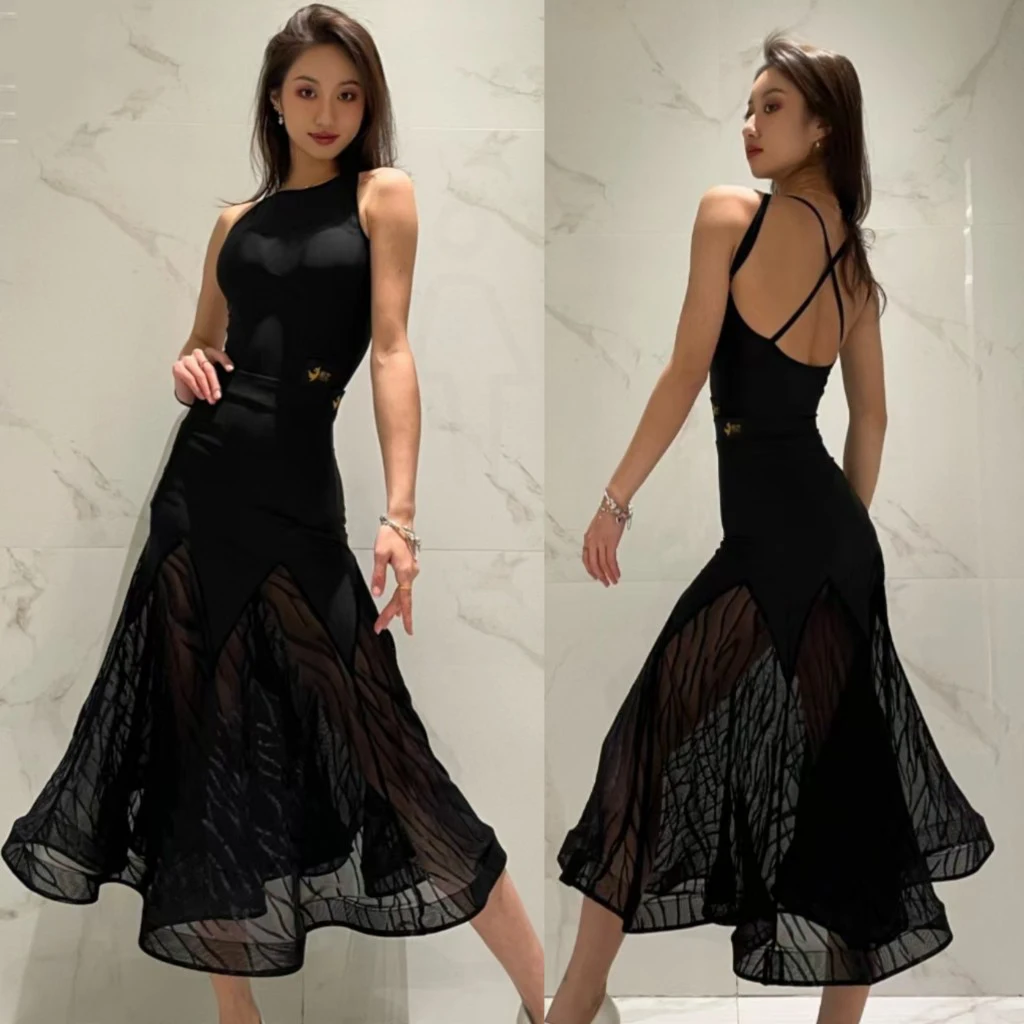 Summer Ballroom Dance Clothes Women Sleeveless Black Tops Waltz Dance Dress See Through Skirt Latin Practice Wear
Summer Ballroom Dance Clothes Women Sleeveless Black Tops Waltz Dance Dress See Through Skirt Latin Practice Wear