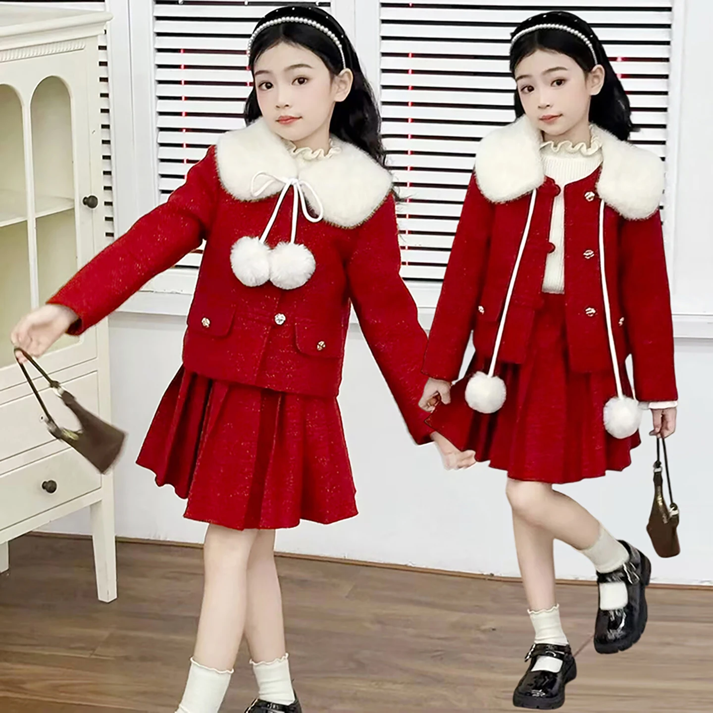 chic French design teen girls skirts clothes set Red fur collar jacket+pleated skirt 2pcs junior kids suit child outfits 4-8-14
chic French design teen girls skirts clothes set Red fur collar jacket+pleated skirt 2pcs junior kids suit child outfits 4-8-14