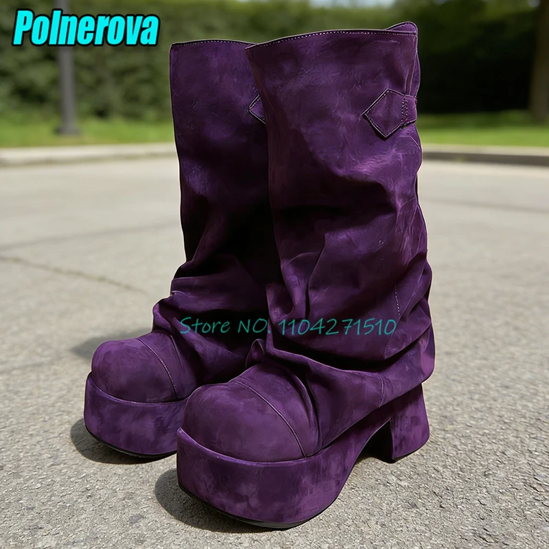 Retro Purple Suede Thick Soled Boots Pleated Leather Round Toe Platform High Heels Knee High Boots Y2K Trendy Women's Shoes
Retro Purple Suede Thick Soled Boots Pleated Leather Round Toe Platform High Heels Knee High Boots Y2K Trendy Women's Shoes