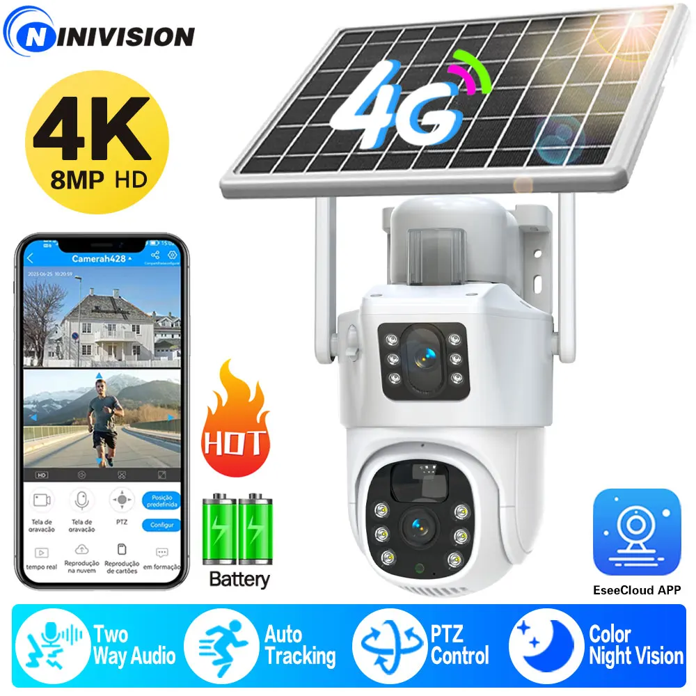 4G SIM Card Solar Camera PTZ 360 IP Camera 8MP 4K CCTV Battery Cameras Outdoor Dual Lens Smart Home Security Surveillance Solar
4G SIM Card Solar Camera PTZ 360 IP Camera 8MP 4K CCTV Battery Cameras Outdoor Dual Lens Smart Home Security Surveillance Solar