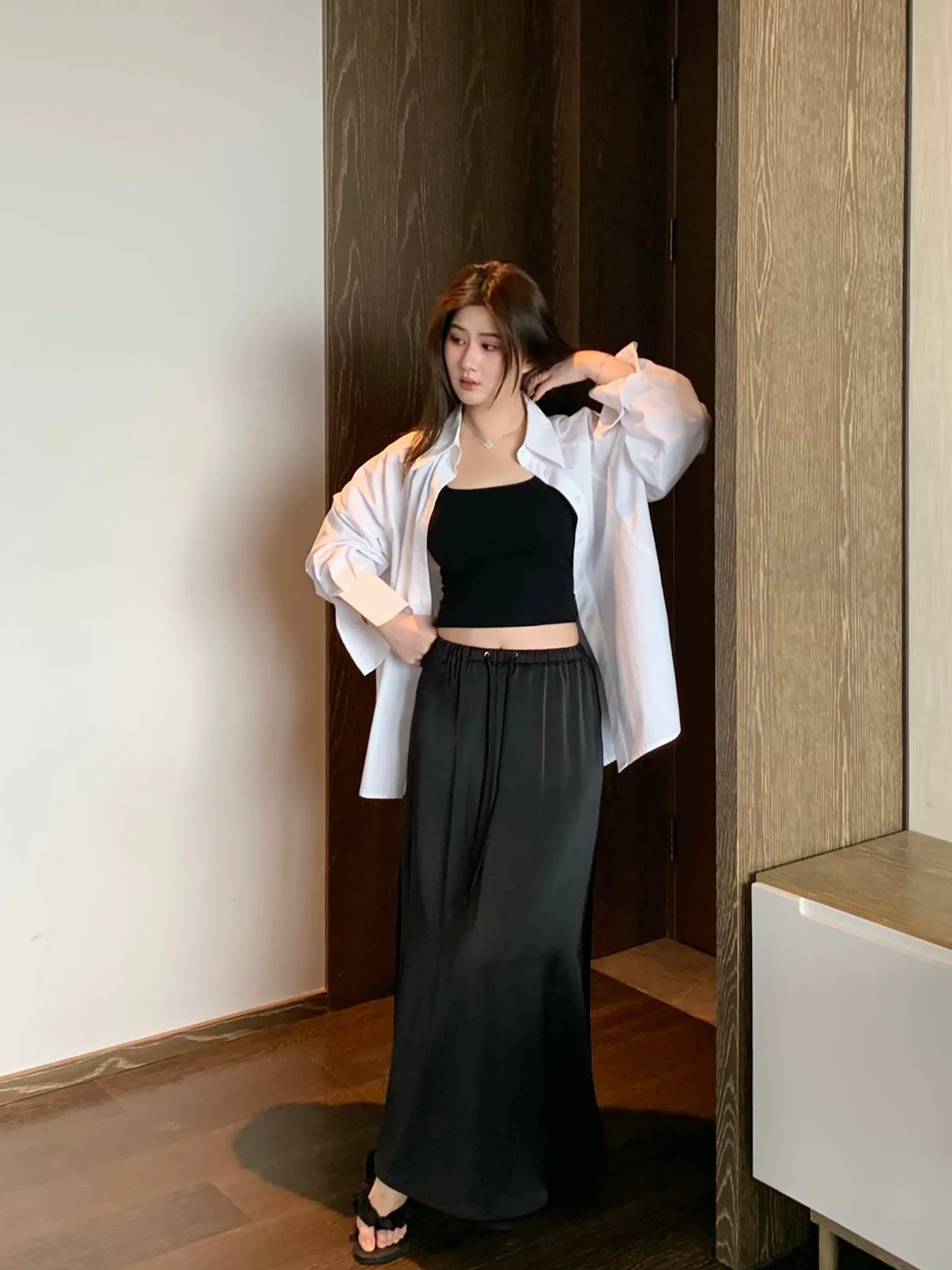 ChubbyGirl Black Mousse Drawstring Acetate Satin Slimming Flattering Half-length Skirt A-line Midi Skirt Polyester Fiber
ChubbyGirl Black Mousse Drawstring Acetate Satin Slimming Flattering Half-length Skirt A-line Midi Skirt Polyester Fiber