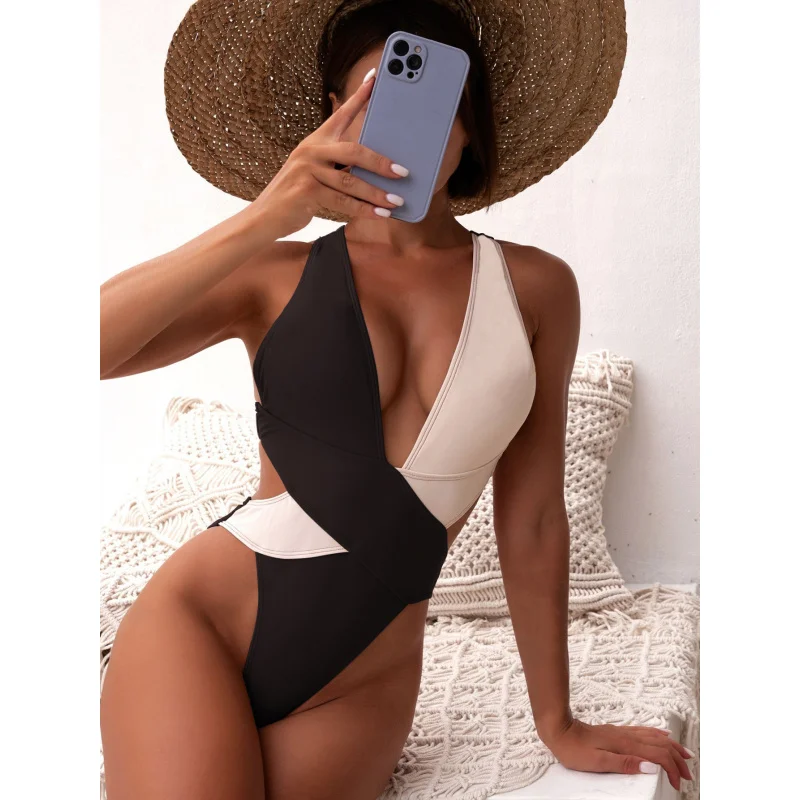 Women's Color Block Cross Strap One-Piece Swimsuit with Double Bikini Design - Style
Women's Color Block Cross Strap One-Piece Swimsuit with Double Bikini Design - Style