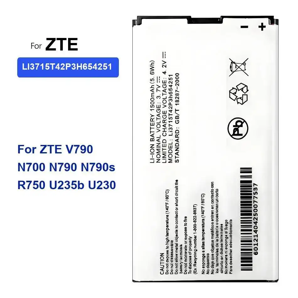 Замена аккумулятора премиум-класса большой емкости LI3715T42P3H654251 для мобильного телефона Zte V790 N700 N790 N790s R750 U235b U230 1500 мАч
Замена аккумулятора премиум-класса большой емкости LI3715T42P3H654251 для мобильного телефона Zte V790 N700 N790 N790s R750 U235b U230 1500 мАч
