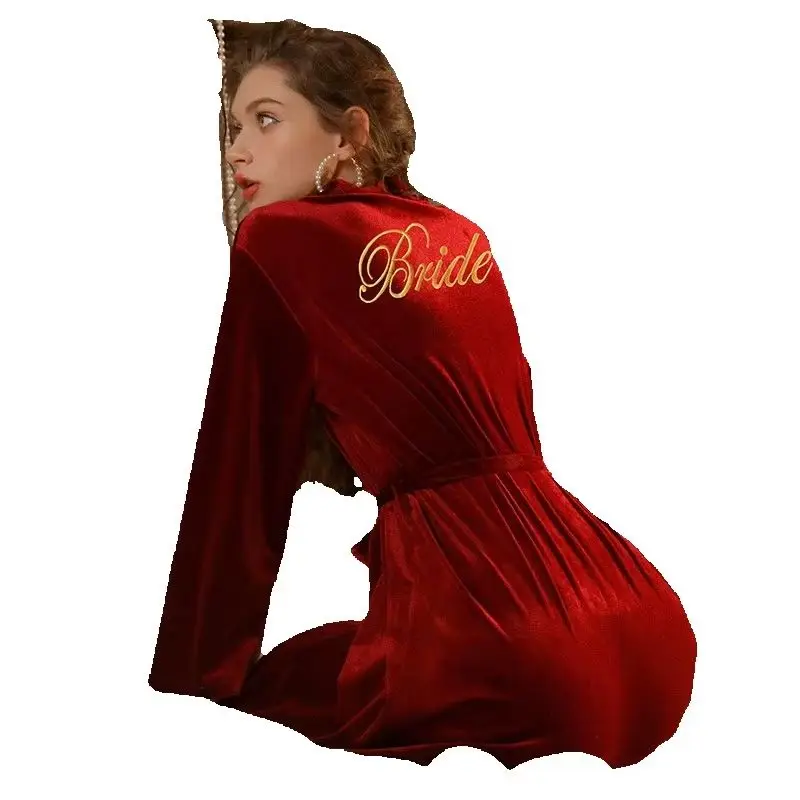 Embroidery Wedding Bride Bridesmaid Robe Gift Elegant Velour Kimono Bathrobe Gown Sleepwear Sexy Intimate Lingerie Home Dress
Embroidery Wedding Bride Bridesmaid Robe Gift Elegant Velour Kimono Bathrobe Gown Sleepwear Sexy Intimate Lingerie Home Dress