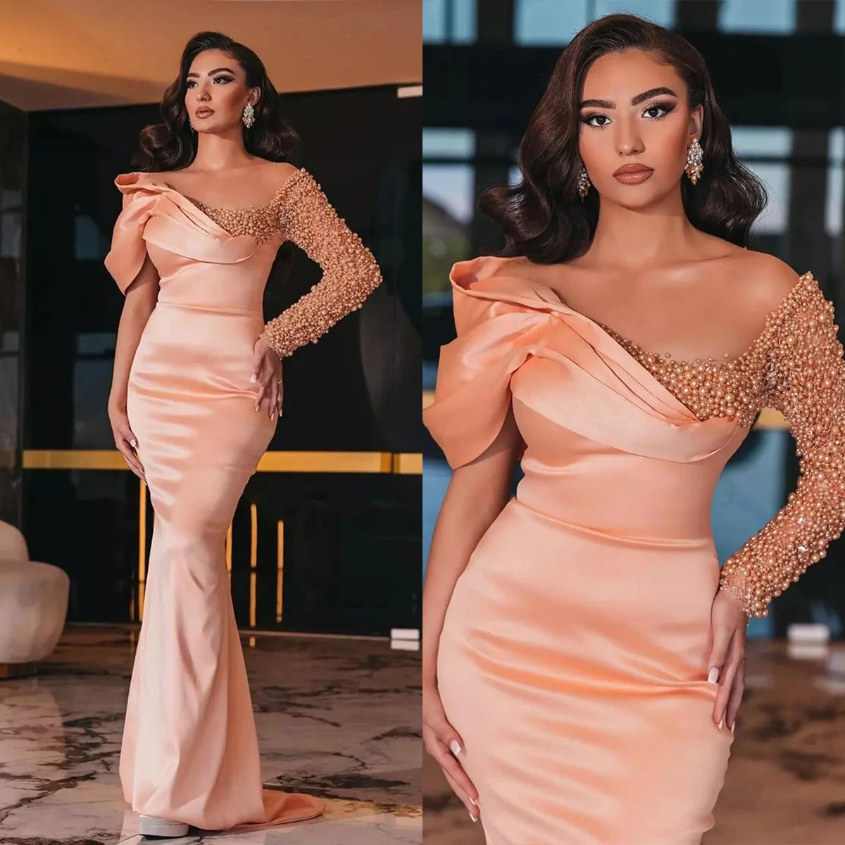 Elegant Evening Dresses For Women Pearls Bridal Gown Slim Fit Long Sleeves Fashion Designer Dress Party Skirt Custom Made
Elegant Evening Dresses For Women Pearls Bridal Gown Slim Fit Long Sleeves Fashion Designer Dress Party Skirt Custom Made