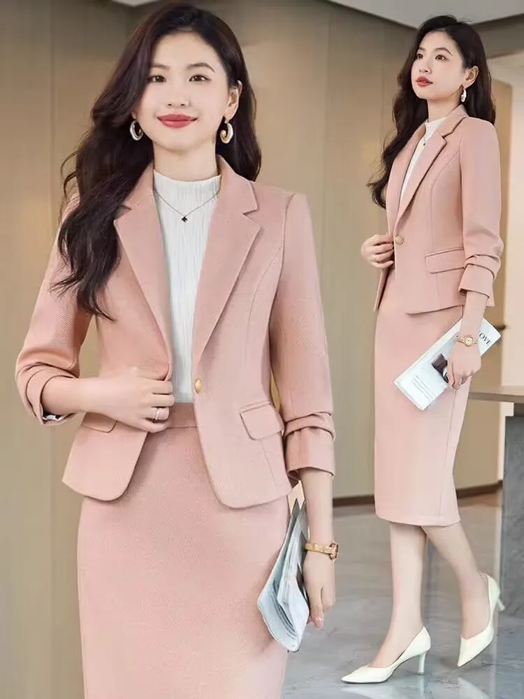Elegant Women Skirt Suit Single Button Pink Coffee Gray Office Female Slim Fit Blazer 2 Pieces Set Business Formal Lady Clothing
Elegant Women Skirt Suit Single Button Pink Coffee Gray Office Female Slim Fit Blazer 2 Pieces Set Business Formal Lady Clothing