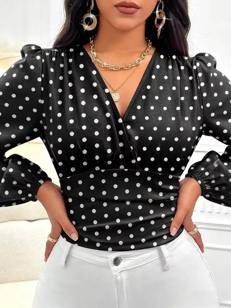 Women's V Neck Wrap Polka Dot Blouse Satin Fitted Top Elegant Blouse 2026 Spring Summer Chic Blouse Daily Lightweight Top
Women's V Neck Wrap Polka Dot Blouse Satin Fitted Top Elegant Blouse 2026 Spring Summer Chic Blouse Daily Lightweight Top