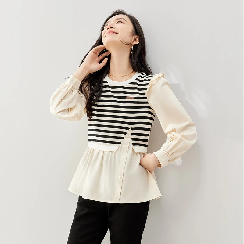 Toyouth Women Fake Two-piece Stripe Blouse 2023 Autumn Long Sleeve Round Neck Loose Shirts Split Design Fashion Casual Tops
Toyouth Women Fake Two-piece Stripe Blouse 2023 Autumn Long Sleeve Round Neck Loose Shirts Split Design Fashion Casual Tops