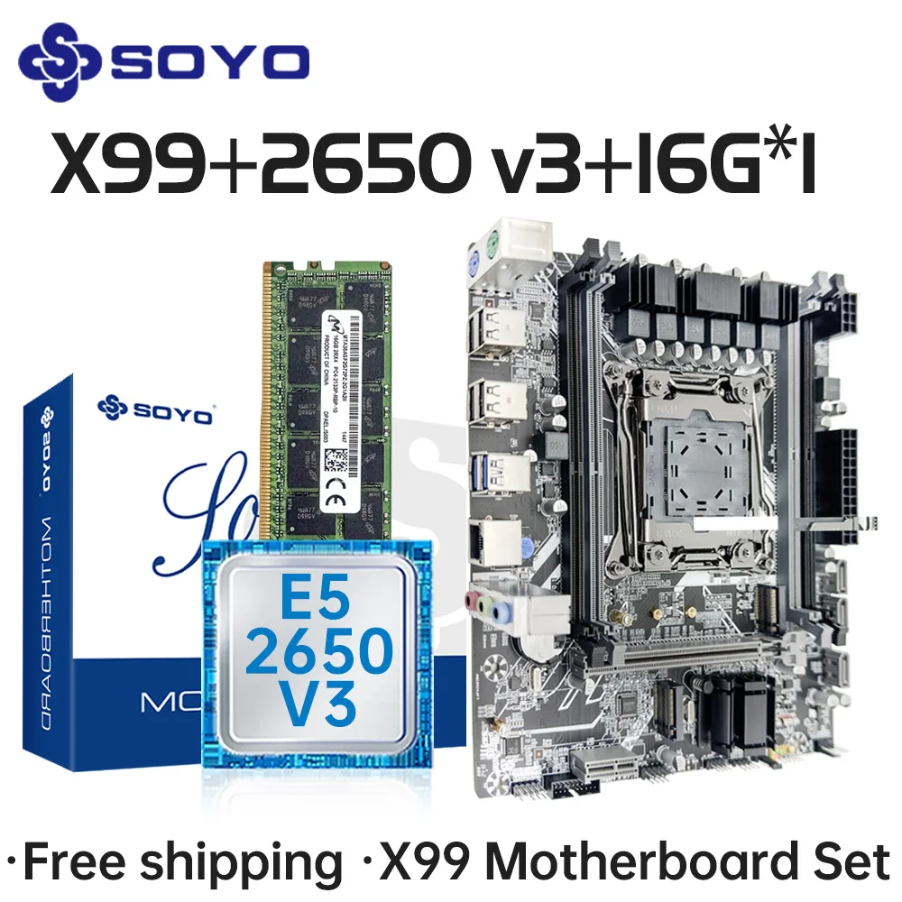 Комплект материнской платы SOYO X99 с процессором Intel E5 2650 V3 DDR4 16G * 1 2133 МГц ECC RAM для настольных игровых компьютерных компонентов, материнская плата
Комплект материнской платы SOYO X99 с процессором Intel E5 2650 V3 DDR4 16G * 1 2133 МГц ECC RAM для настольных игровых компьютерных компонентов, материнская плата