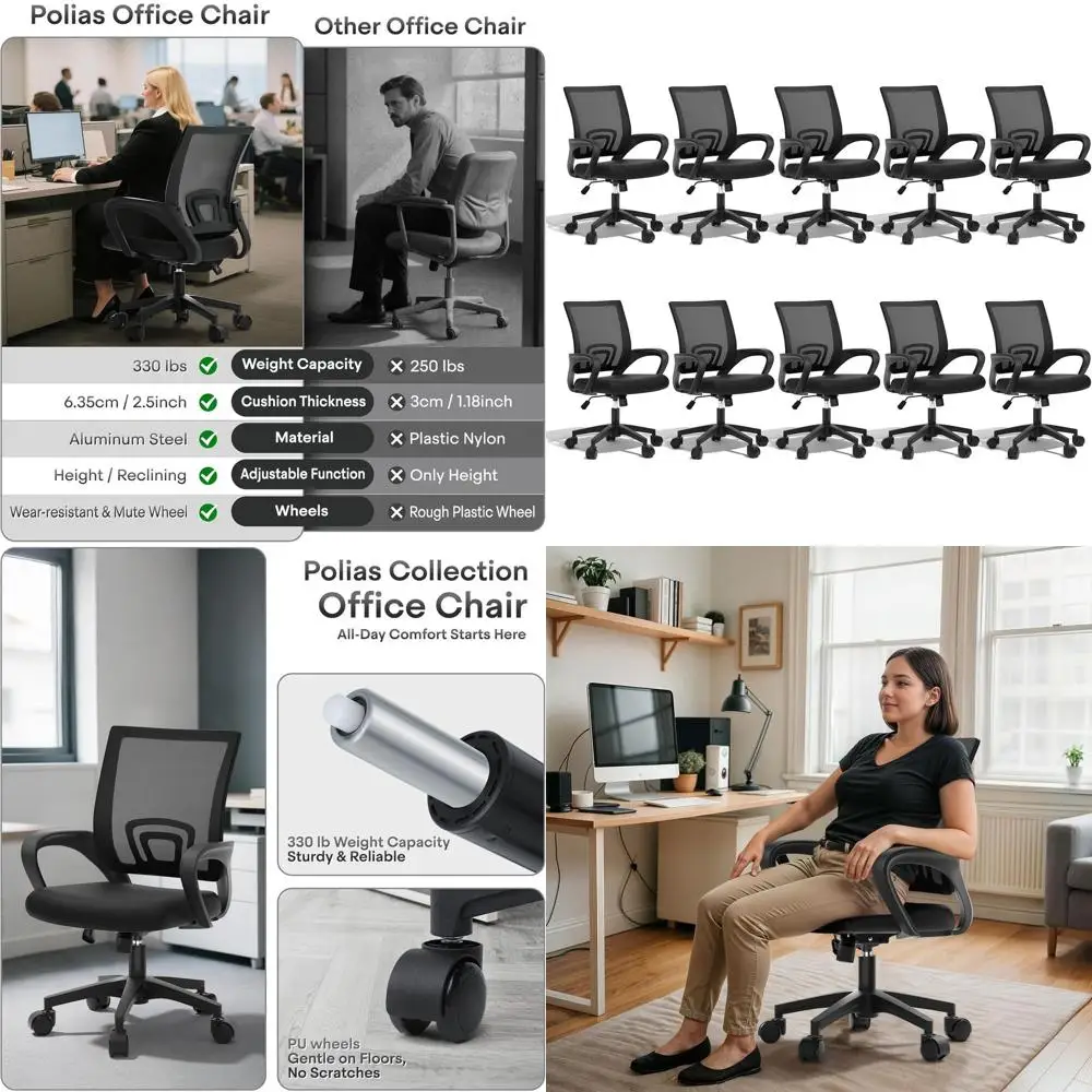 Ergonomic Oice Chair 10P- Heavy Duty 330Lbs, Breathable Mesh Computer Desk Chair with Lumbar Support & Armrest, Rolling Swivel A
Ergonomic Oice Chair 10P- Heavy Duty 330Lbs, Breathable Mesh Computer Desk Chair with Lumbar Support & Armrest, Rolling Swivel A