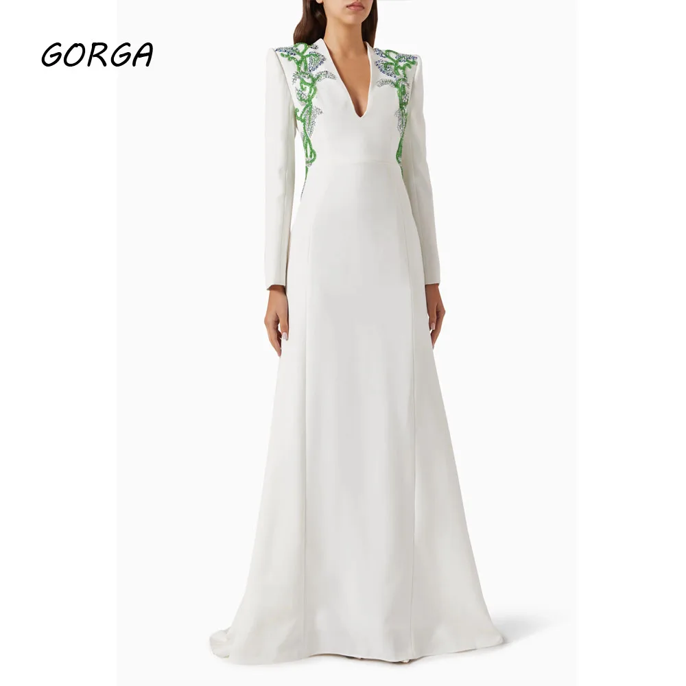 GORGA Customized Ivory Beading V-Neck Crepe Formal Evening Dress Slim A-Line Prom Dress 2025 Long Sleeves Party Dress
GORGA Customized Ivory Beading V-Neck Crepe Formal Evening Dress Slim A-Line Prom Dress 2025 Long Sleeves Party Dress