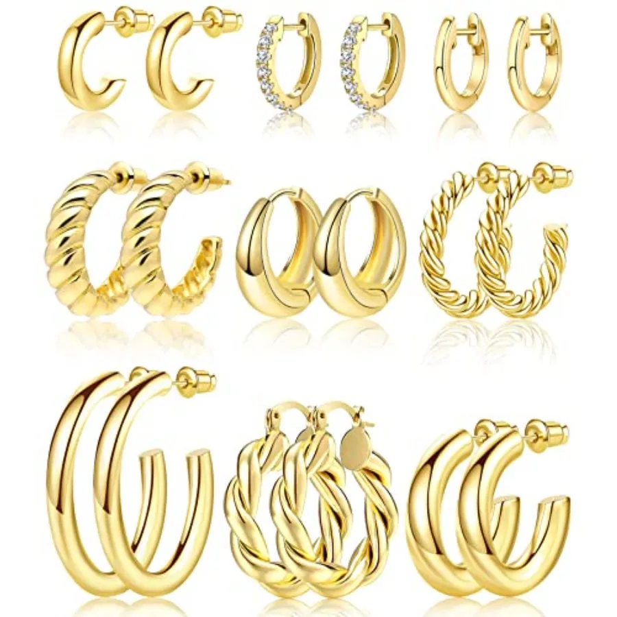 9 Pairs Hoop Earrings Set for Womens Twisted Huggie Hoops Earrings for Girls Valentines Mother's Day Birthday Gifts Lightweight
9 Pairs Hoop Earrings Set for Womens Twisted Huggie Hoops Earrings for Girls Valentines Mother's Day Birthday Gifts Lightweight