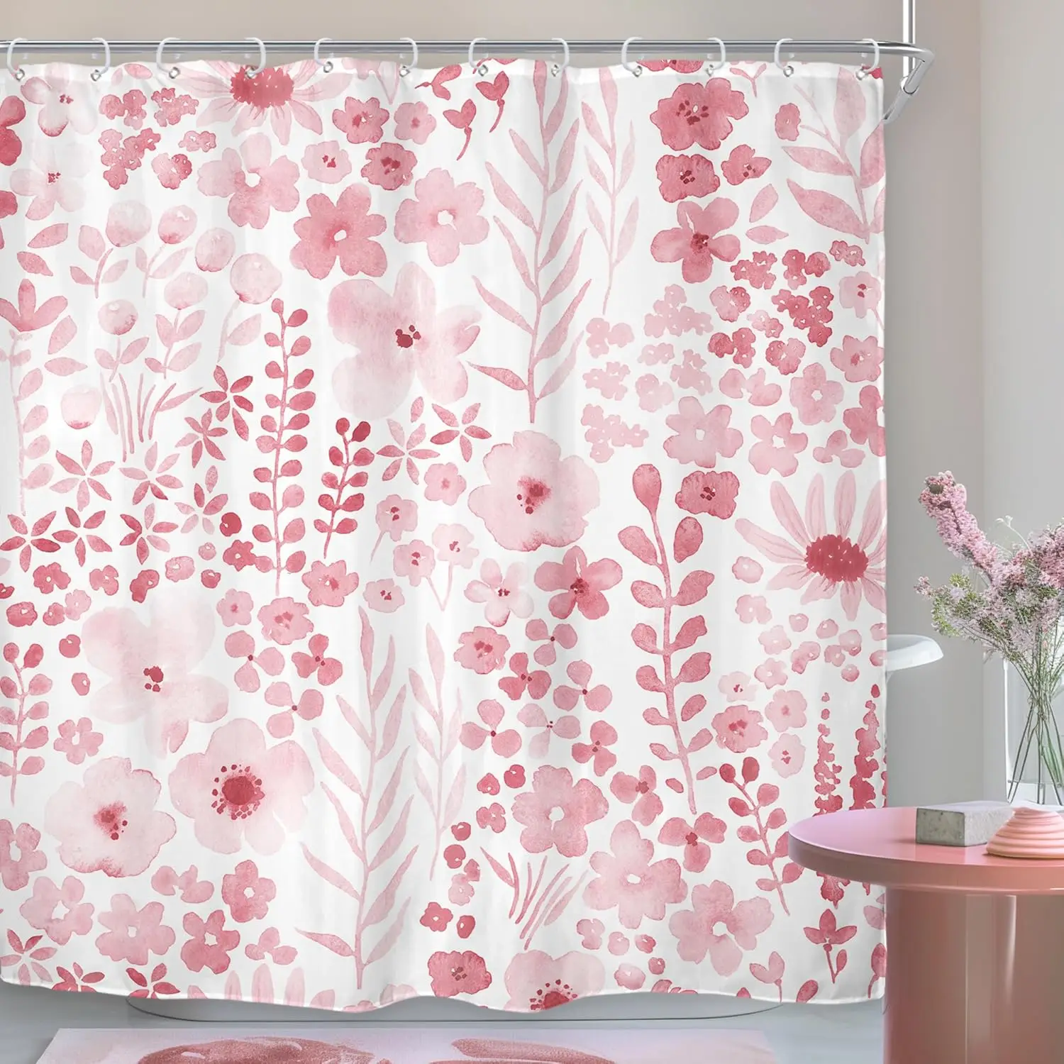 Pink Floral Shower Curtain with Watercolor Flowers and Leaves for Romantic Bathroom Decor
Pink Floral Shower Curtain with Watercolor Flowers and Leaves for Romantic Bathroom Decor