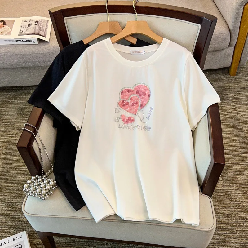 170Kg Plus Size Women's Bust 170 Summer Loose Short Sleeve Round Neck Love Rhinestone T-Shirt 4XL 5XL 6XL 7XL 8XL 9XL
170Kg Plus Size Women's Bust 170 Summer Loose Short Sleeve Round Neck Love Rhinestone T-Shirt 4XL 5XL 6XL 7XL 8XL 9XL