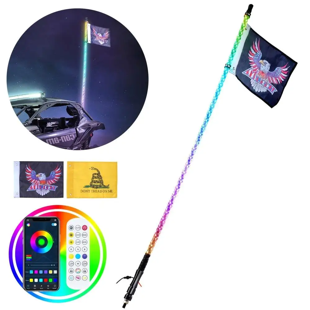 1 PC 3 FT Whip Light, APP & RF Remote Control Led Whip Light, Waterproof 360° Spiral RGB Chasing Lighted Whips with 2 Flags,
1 PC 3 FT Whip Light, APP & RF Remote Control Led Whip Light, Waterproof 360° Spiral RGB Chasing Lighted Whips with 2 Flags,
