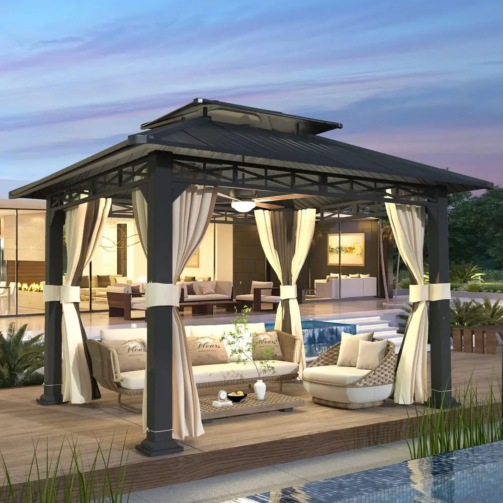 10' x 12' Gazebo with Galvanized Steel Roo, Double Roo with Anti-Rust Coating, Outdoor Gazebos with Curtains and Netting, Sunsha
10' x 12' Gazebo with Galvanized Steel Roo, Double Roo with Anti-Rust Coating, Outdoor Gazebos with Curtains and Netting, Sunsha