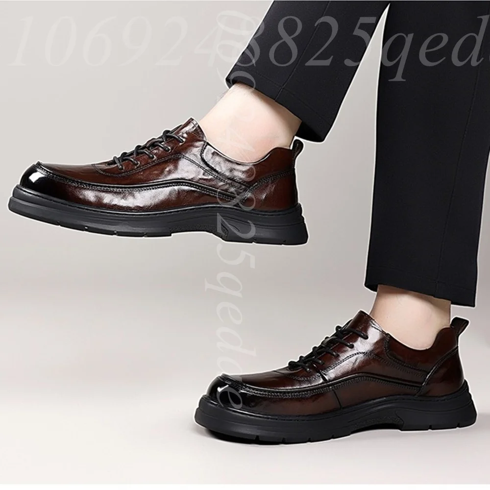 Men's Black Polished Lace-Up Dress Shoes, Thick Chunky Sole, Glossy Upper, Casual Formal Matte Leather Footwear for All-Day Wear
Men's Black Polished Lace-Up Dress Shoes, Thick Chunky Sole, Glossy Upper, Casual Formal Matte Leather Footwear for All-Day Wear