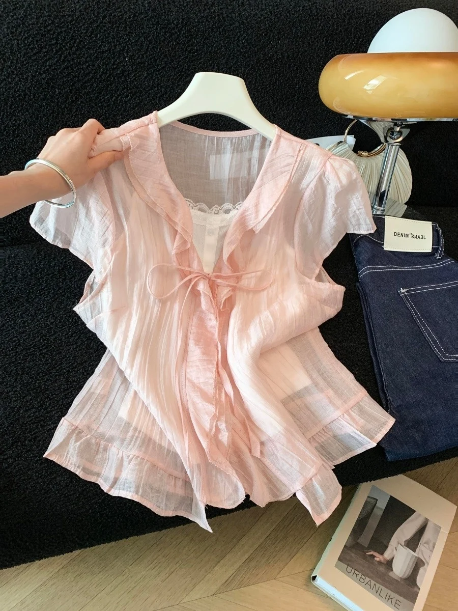 Sailor Girl Candy Colored Sun Protection Shirt Women's Summer New Style Lace Trim Halter Top Loose Slimming Two-Piece Set
Sailor Girl Candy Colored Sun Protection Shirt Women's Summer New Style Lace Trim Halter Top Loose Slimming Two-Piece Set
