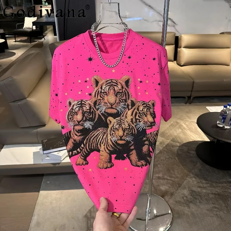 Summer New Tiger Print Hot Diamond Loose Round Neck Short Sleeve T-shirt Men Fashion Versatile Personality Leisure Handsome Top
Summer New Tiger Print Hot Diamond Loose Round Neck Short Sleeve T-shirt Men Fashion Versatile Personality Leisure Handsome Top