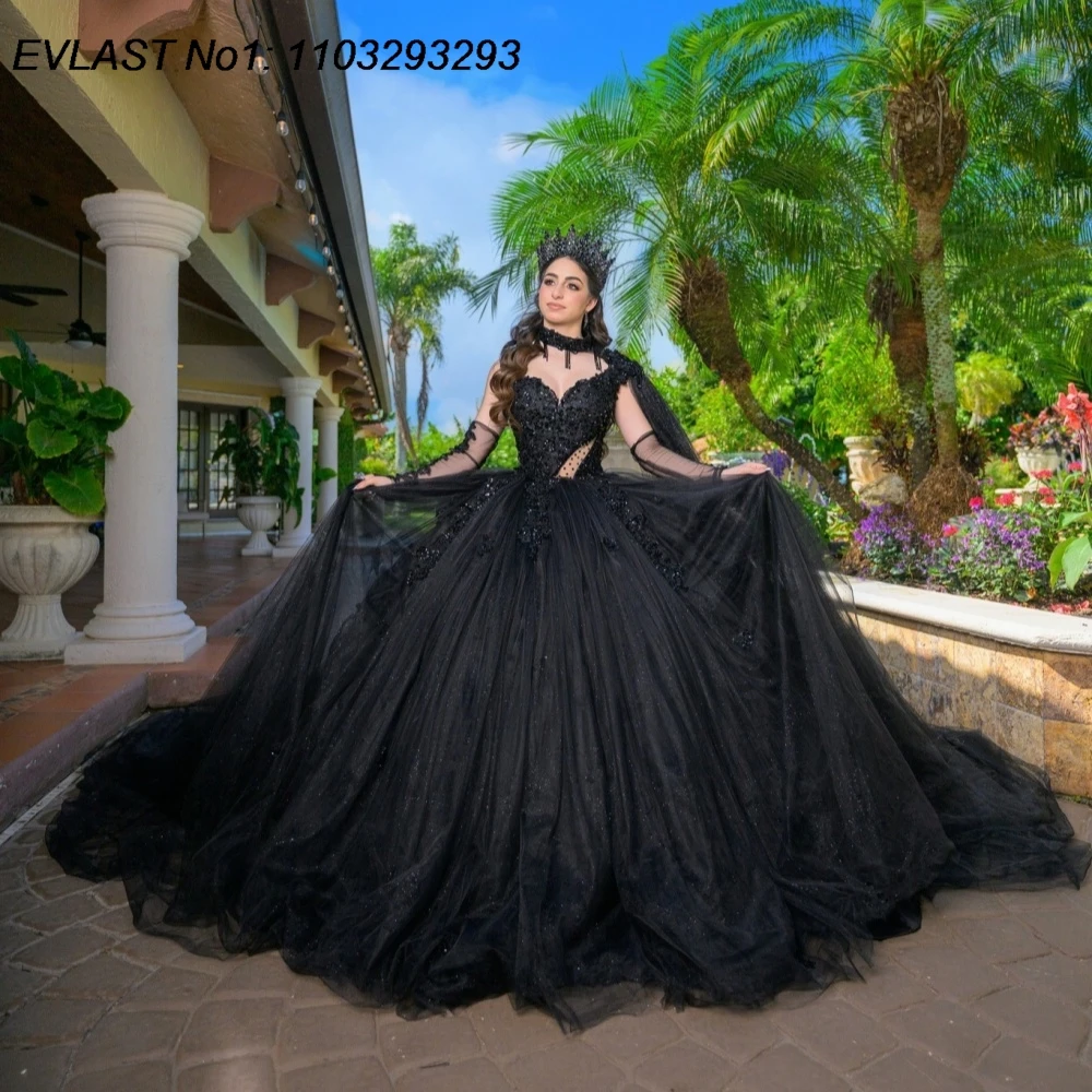 EVLAST Customized Shiny Black Ball Gown Quinceanera Dress Lace Applique Crystal Beaded Cape Sweet 16 Vestidos De 15 Anos E1QN222
EVLAST Customized Shiny Black Ball Gown Quinceanera Dress Lace Applique Crystal Beaded Cape Sweet 16 Vestidos De 15 Anos E1QN222