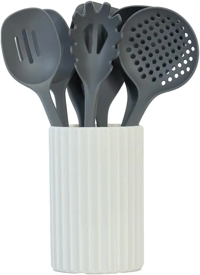 8-Piece Kitchen Utensil Set with Holder, Nylon Nonstick Cooking Tools - Grey
8-Piece Kitchen Utensil Set with Holder, Nylon Nonstick Cooking Tools - Grey