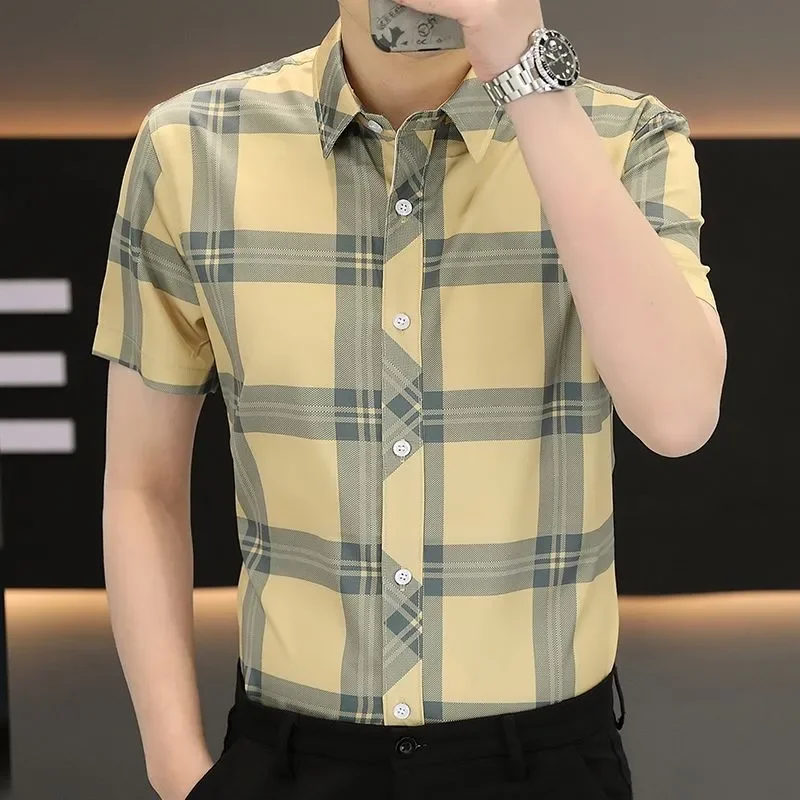 Men's Plaid Short Sleeve Shirt Summer Casual Ice Silk Shirt Korean Slim Fit Thin Breathable Top
Men's Plaid Short Sleeve Shirt Summer Casual Ice Silk Shirt Korean Slim Fit Thin Breathable Top