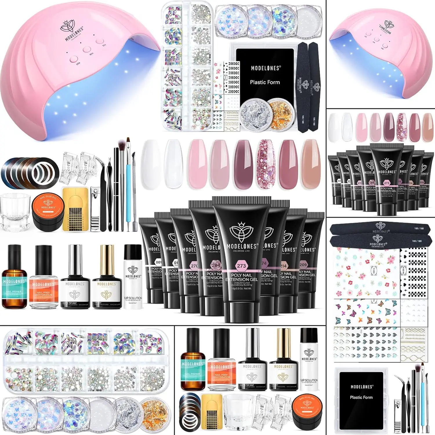 8 Rosy Pink Poly Nail Gel Kit with 48W UV/LED Lamp, Complete Nail Art Tools for Professional Manicure DIY at Home
8 Rosy Pink Poly Nail Gel Kit with 48W UV/LED Lamp, Complete Nail Art Tools for Professional Manicure DIY at Home