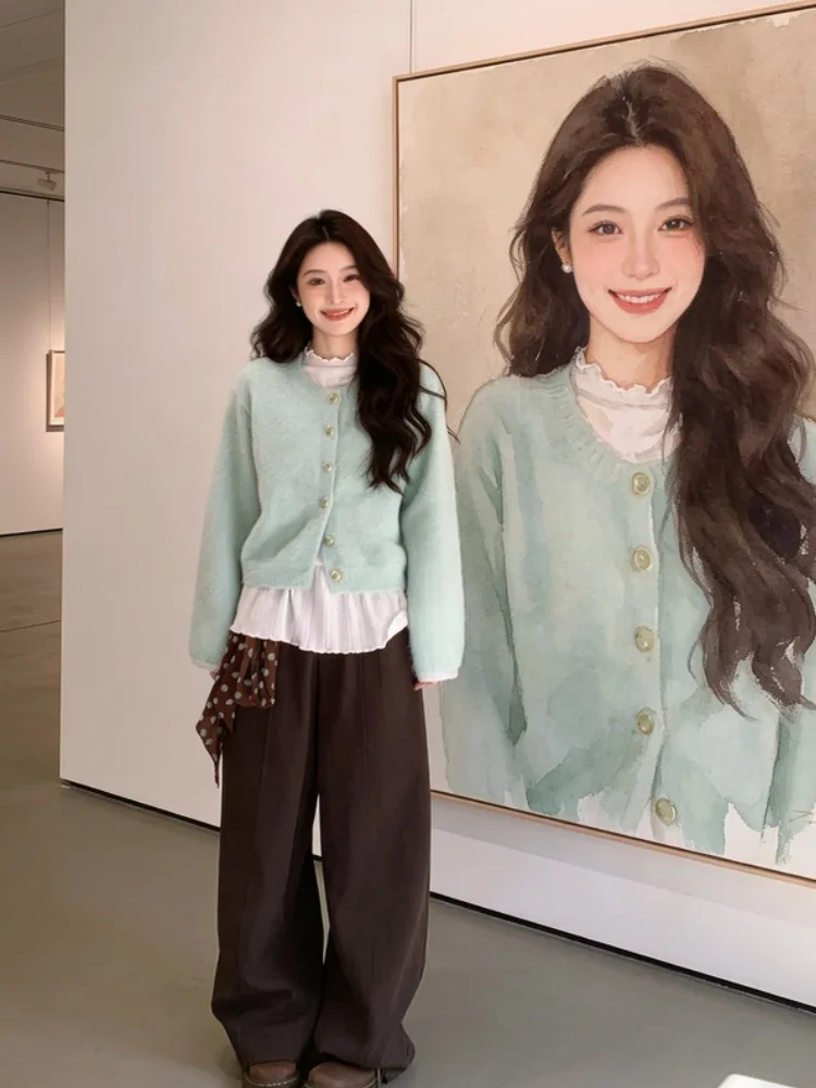 Water Blue Lazy Open Cardigan Knitted Sweater Women's Loose Slimming Soft ort Outerwear Autumn Winter Faion Cleanfit Sle
Water Blue Lazy Open Cardigan Knitted Sweater Women's Loose Slimming Soft ort Outerwear Autumn Winter Faion Cleanfit Sle