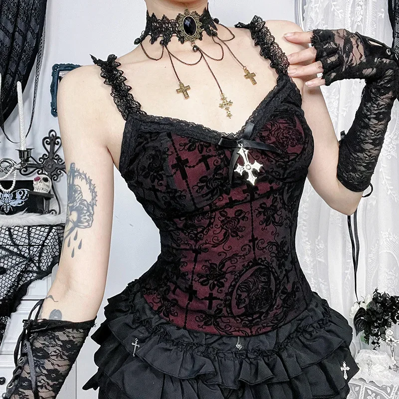Women Y2k E-girl Vintage Streetwear Sexy Lace Bow Patchwork Corset Crop Tank Tops Gothic Dark Flocking Camisole Female
Women Y2k E-girl Vintage Streetwear Sexy Lace Bow Patchwork Corset Crop Tank Tops Gothic Dark Flocking Camisole Female