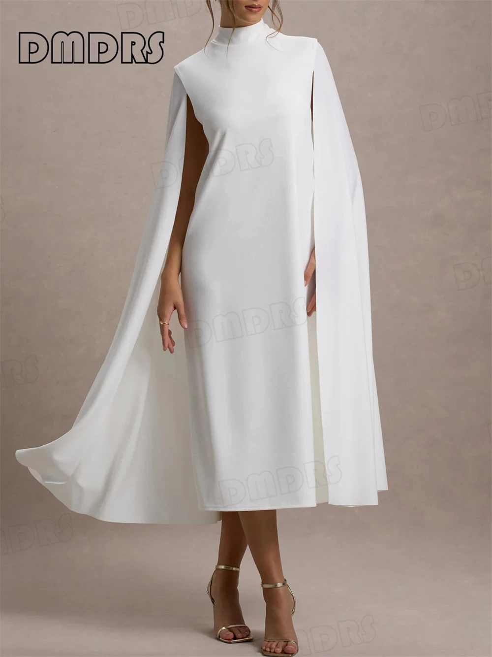 Elegant Chiffon Formal Dress with High Neck and Cape Sleeves, Customized Women's Tea-length Prom Dress Mother of the Bride Dress
Elegant Chiffon Formal Dress with High Neck and Cape Sleeves, Customized Women's Tea-length Prom Dress Mother of the Bride Dress